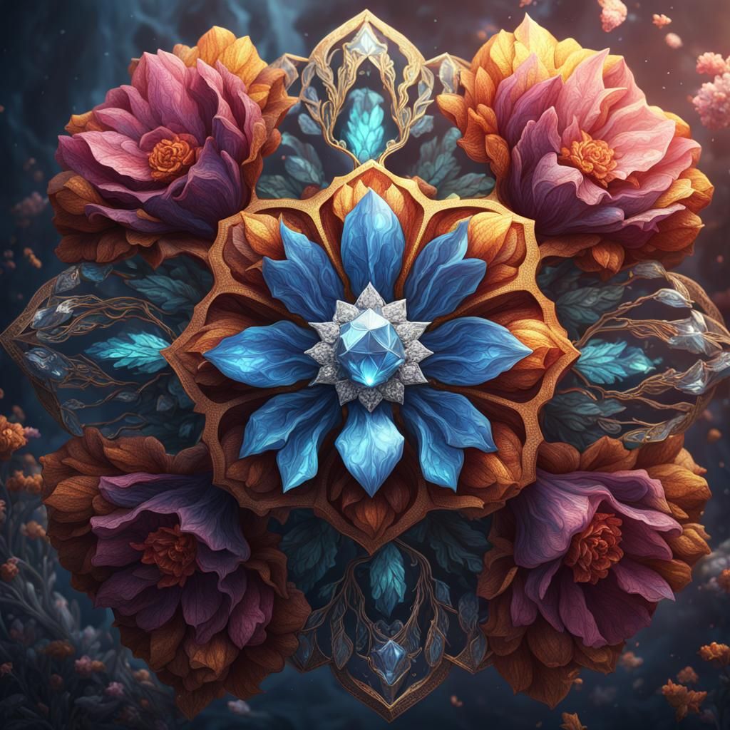 Detailed Diamond Flower in Deep Color