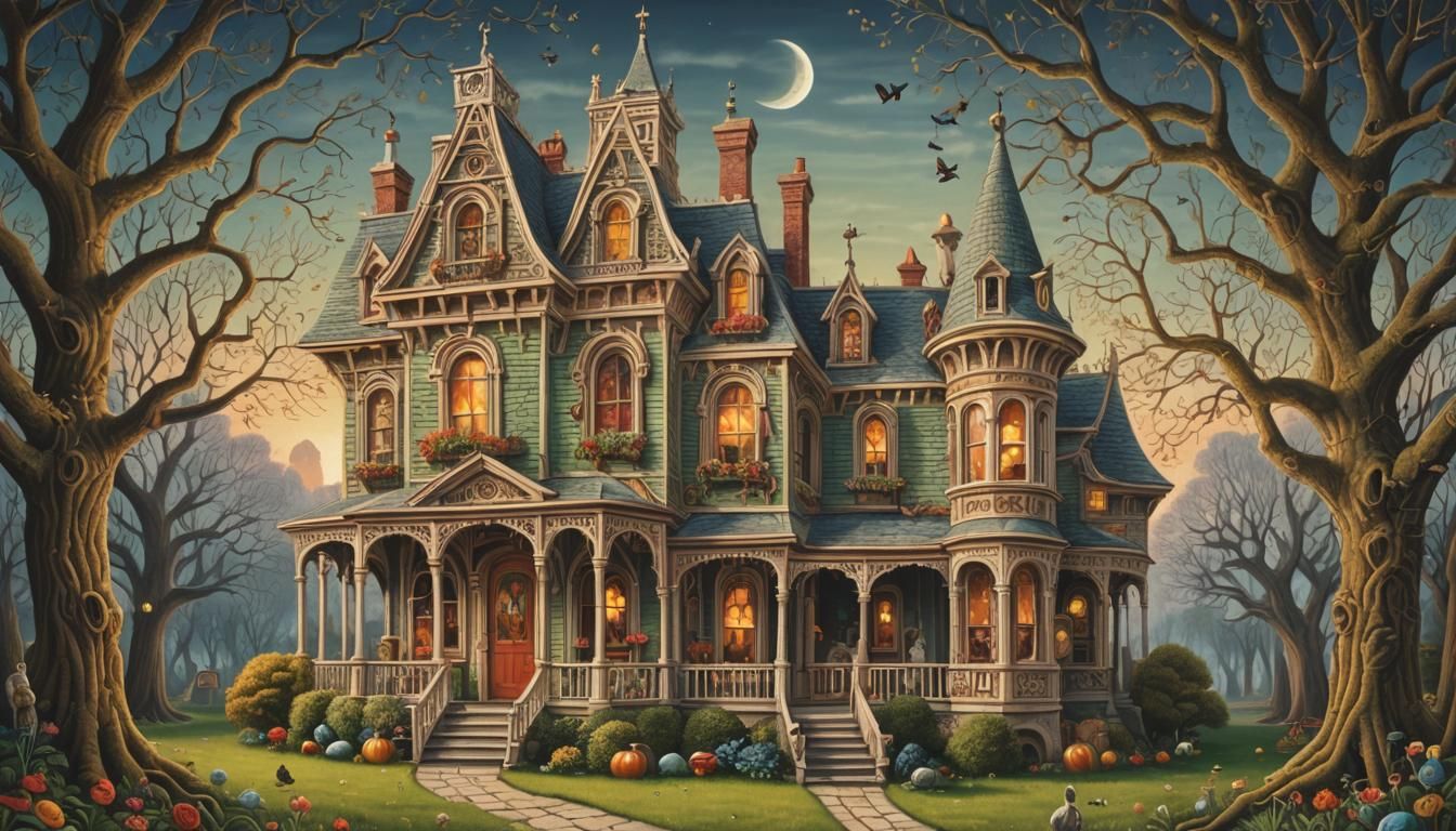 Surreal Haunted House: A Whimsical Fairytale Illustration