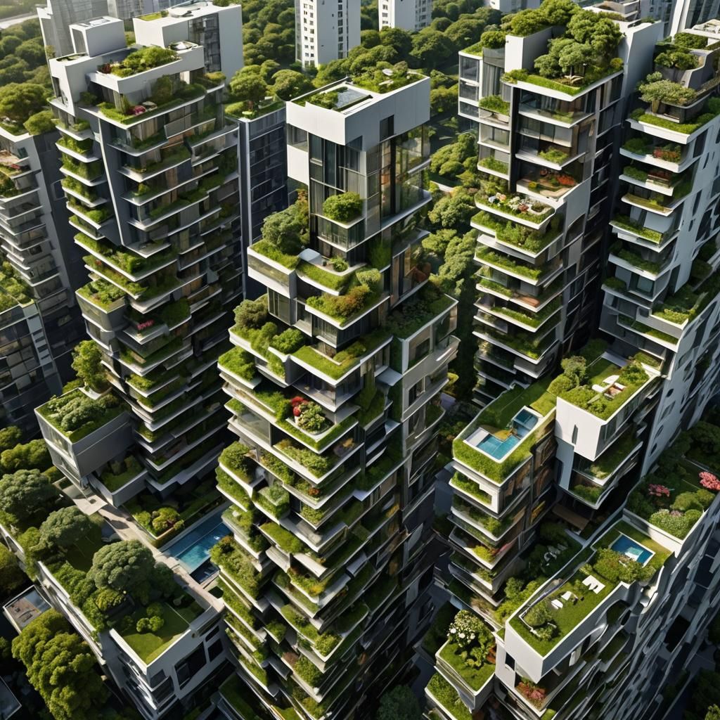 Futuristic Cityscape with Lush Vertical Gardens