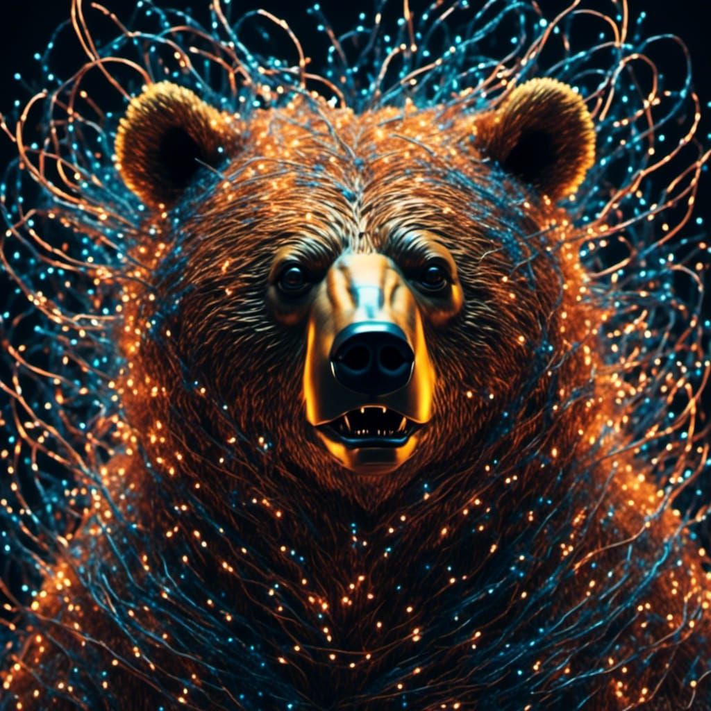 Bear in Darkness with Glowing Wires