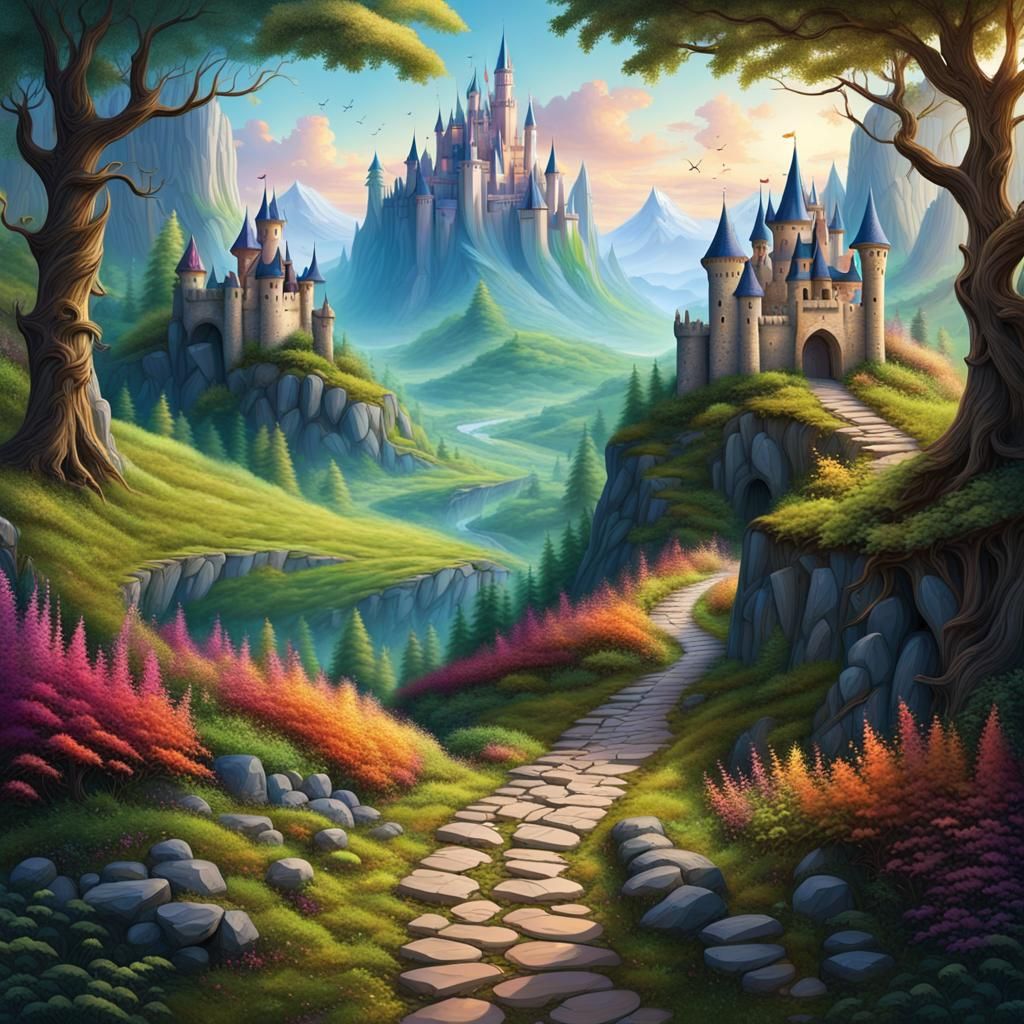 Vibrant Landscape with Path to Castle