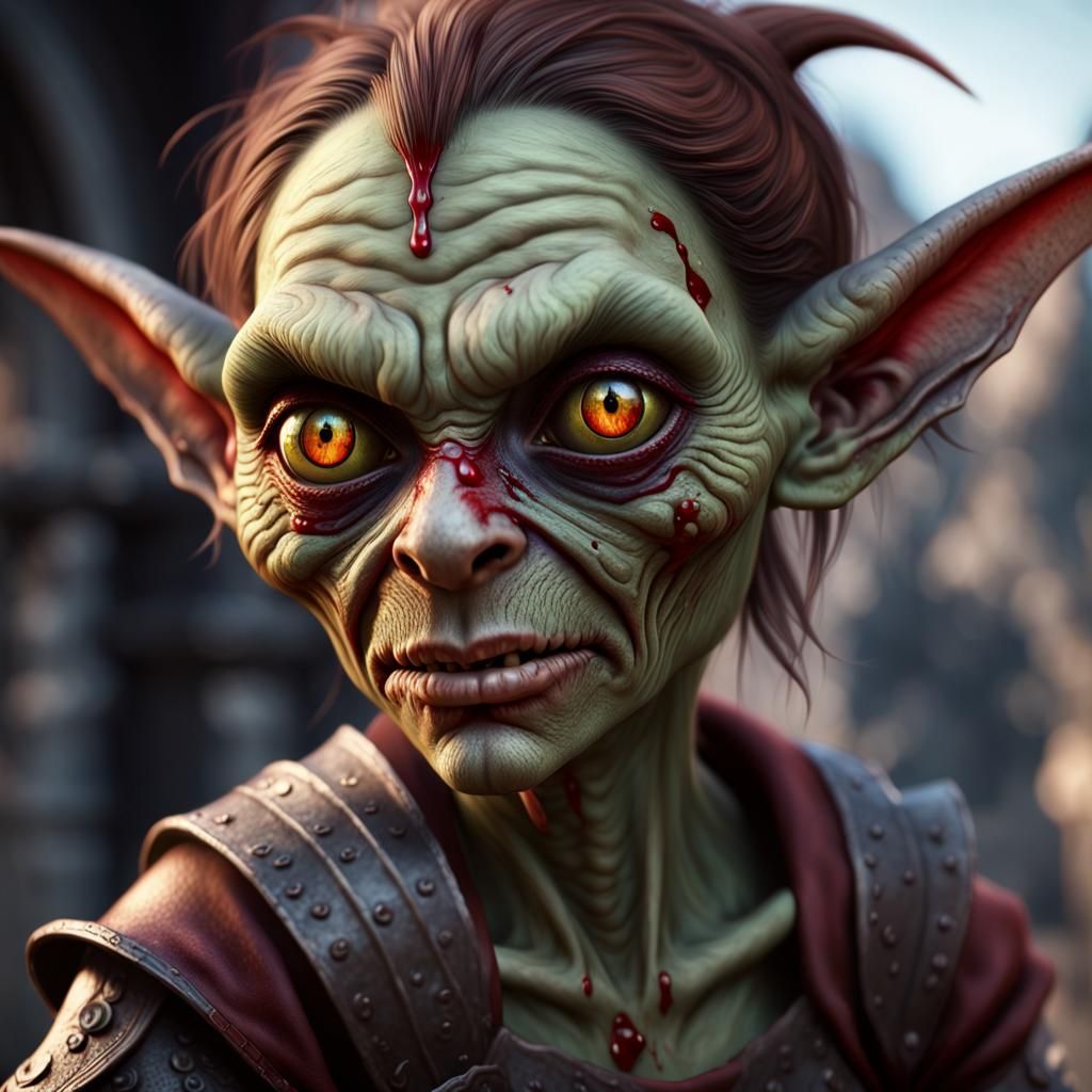 Hyperrealistic Goblin in Stolen Armor, Detailed Matte Painti...