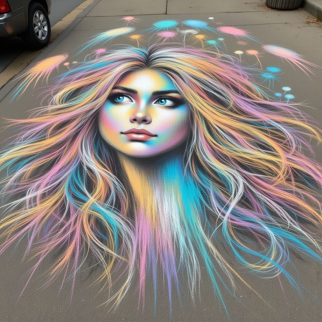 Vibrant Sidewalk Chalk Art in Realistic Style