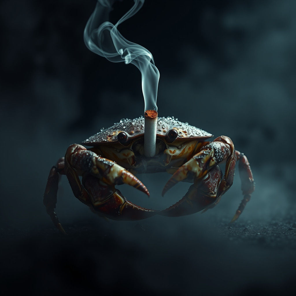 Crab Smoking Cigarette in Film Noir Style
