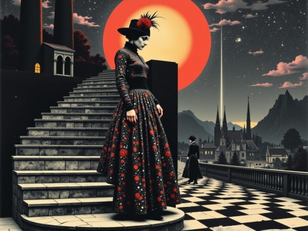 Queen of Hearts in Escher-Inspired Pop Art