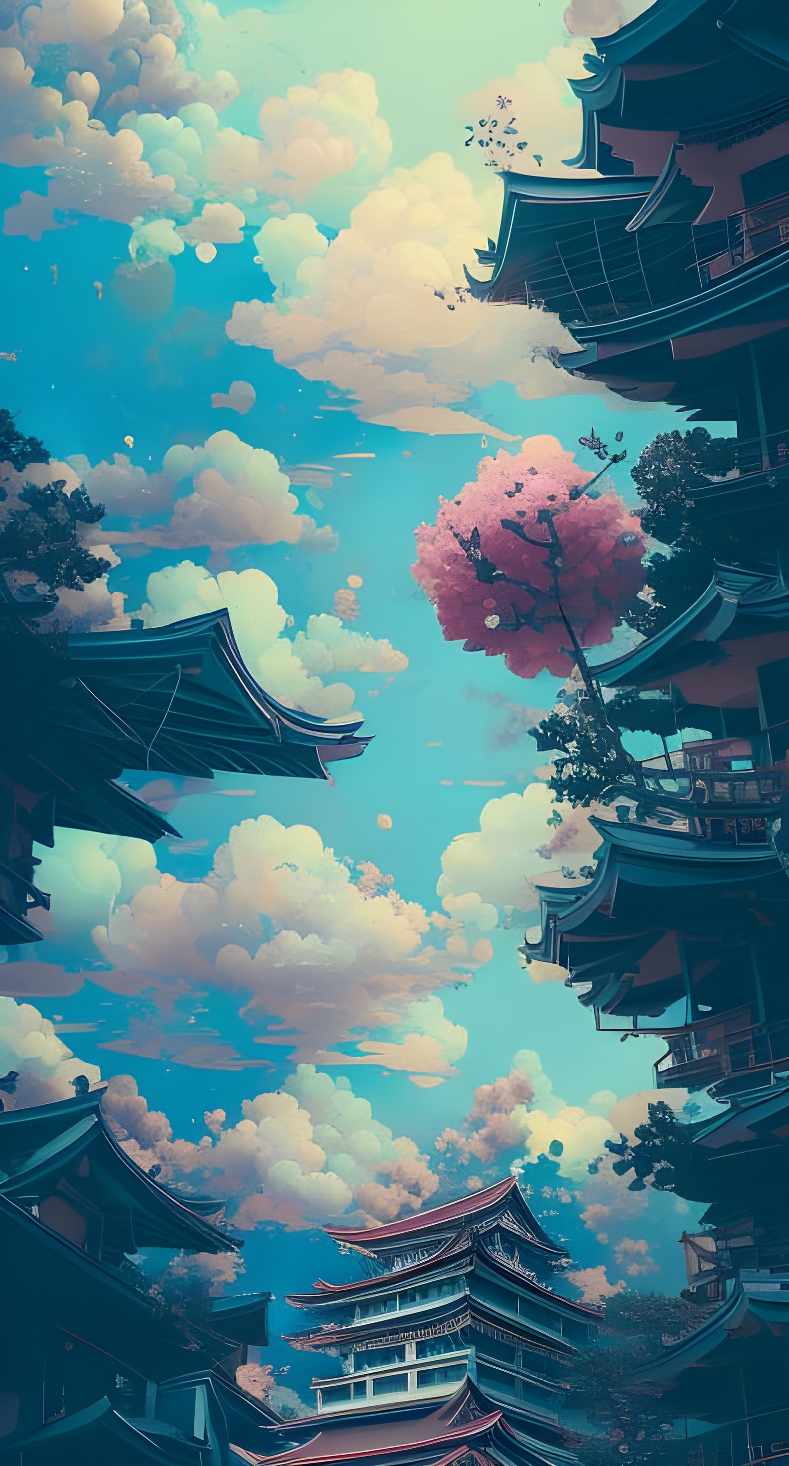 Detailed Japanese Cloudscape Illustration in 8K