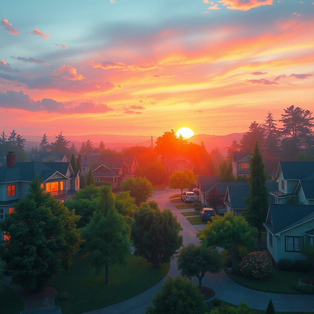 Surreal American Sunrise in Vibrant Watercolor Style