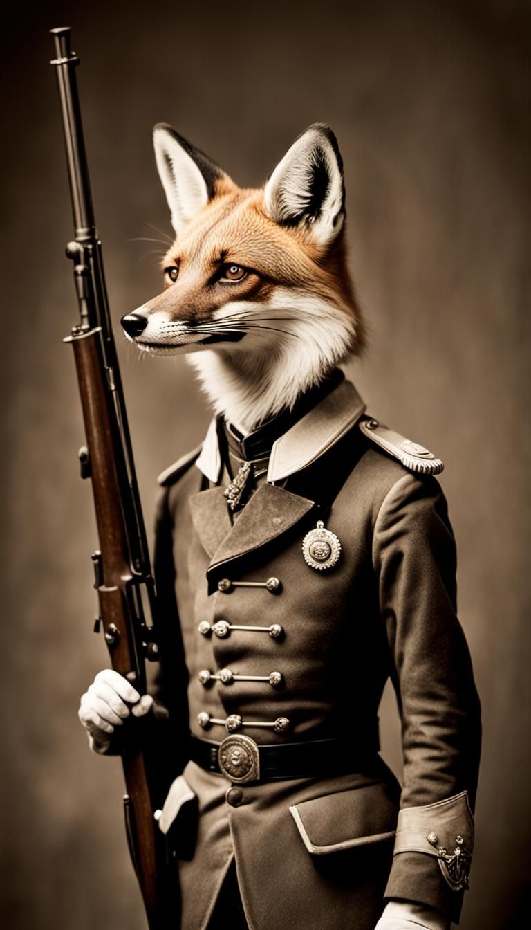 Sepia Portrait of Fox Soldier in Crimean War Uniform