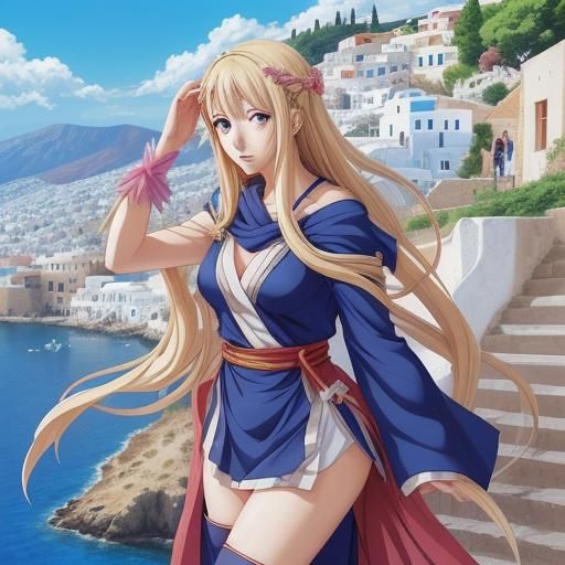 Anime-Style Greece Scene in Japanese Manga Aesthetic
