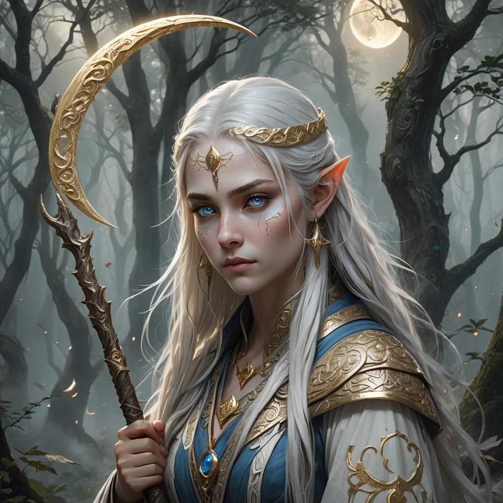 Ethereal Moon-Elf Monk Portrait in Misty Forest