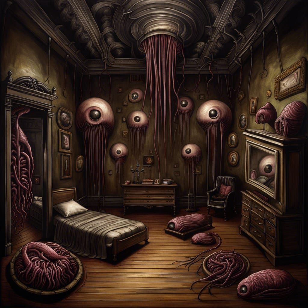 Horrific Victorian Room with Flesh and Eyes