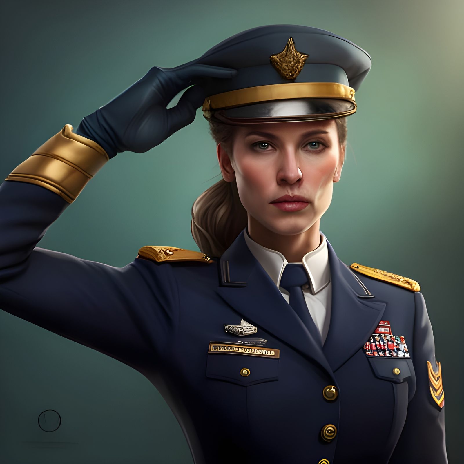 Woman in Military Uniform Saluting Portrait