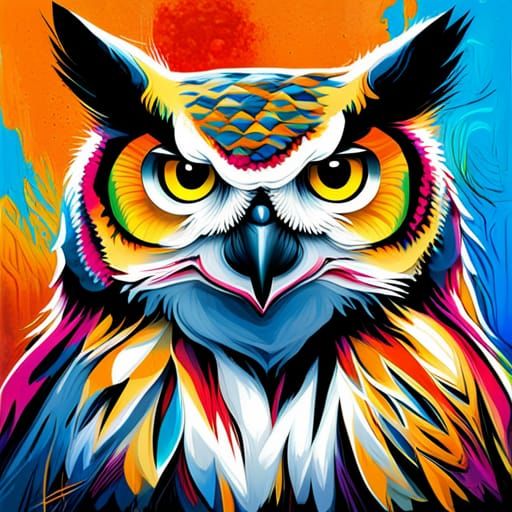 Robotic Great Horned Owl Graffiti Art