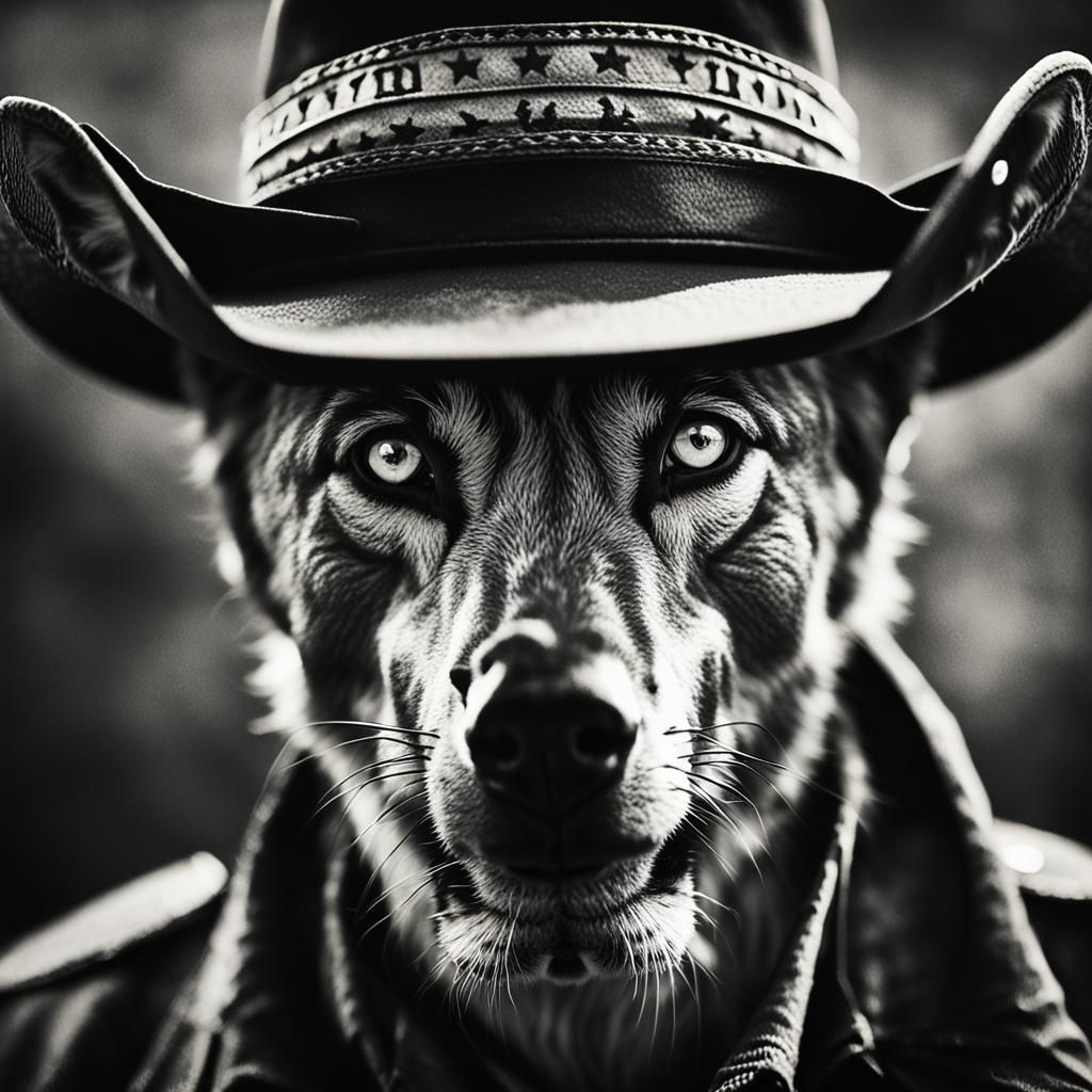 Anthro Wolf Cowboy in Black and White
