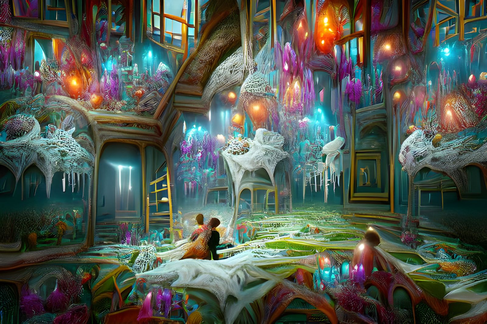 Hyperdetailed Infinite Rooms in a Surreal 3D Render