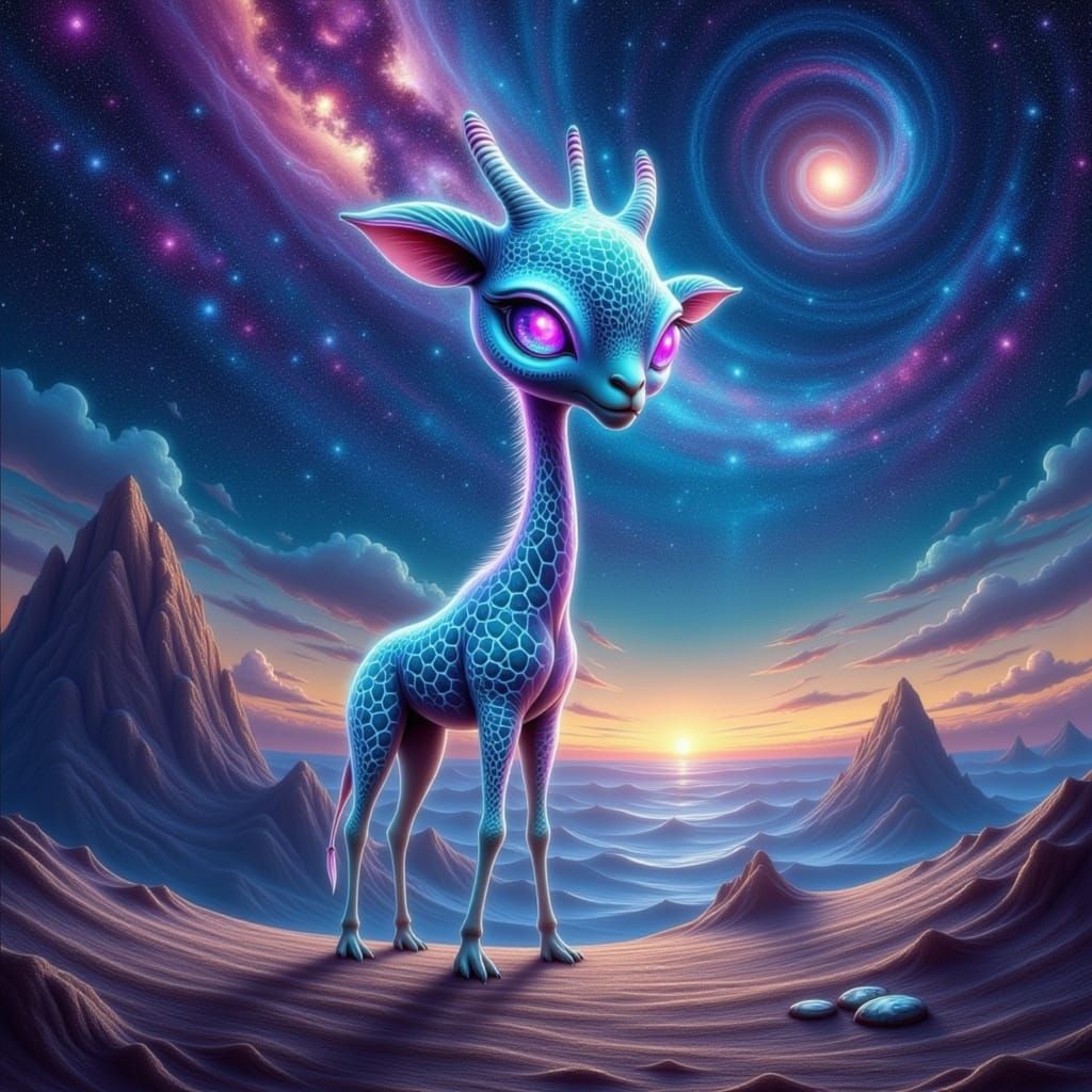 Ethereal Giraffe Alien on Nebulae Planet