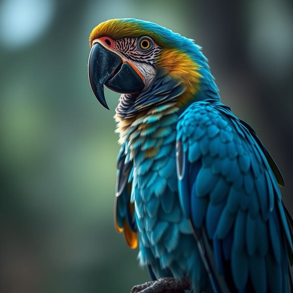 Majestic Blue Macaw Portrait in Hyperrealism