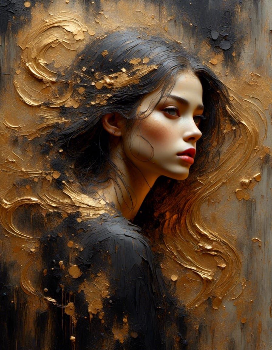 Textured Portrait with Gold Hair in Hyperrealistic Style