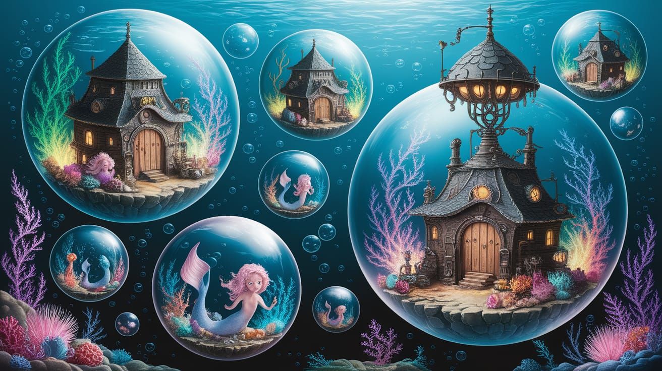 Whimsical Underwater Village in Bubbles: Bioluminescent Mari...