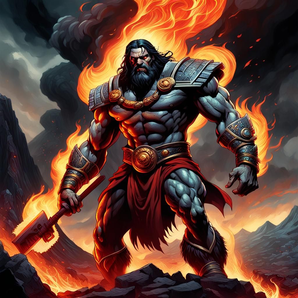 Hephaistos: God of Fire in Comic Book Style