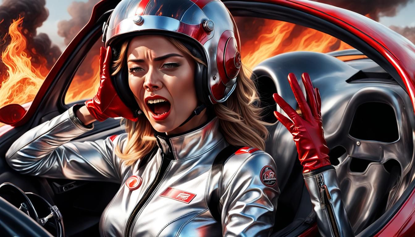 Racing Car Inferno: A Hyperrealistic Portrait of Fear