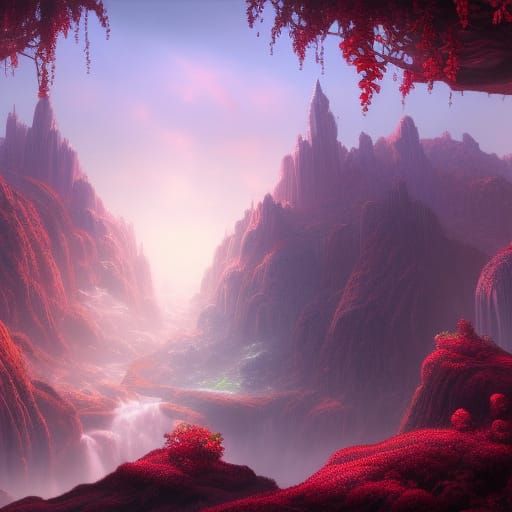 Strawberry Landscape in Detailed Matte Painting Style