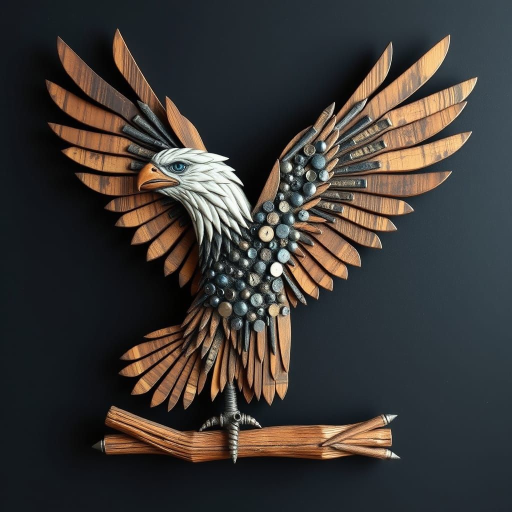 Eagle Sculpture Crafted from Salvaged Nails