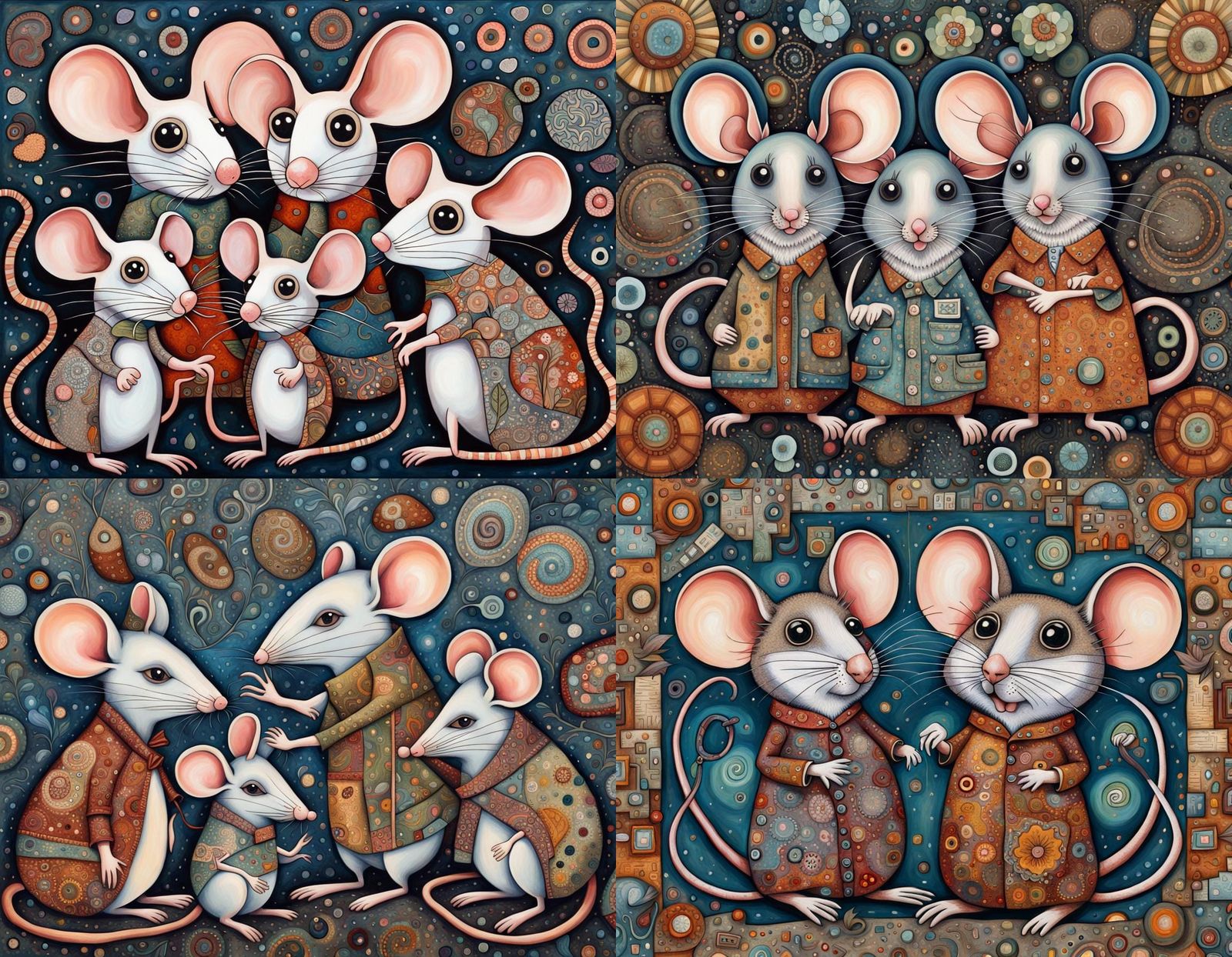 Whimsical Mice Art in Folk Art Style