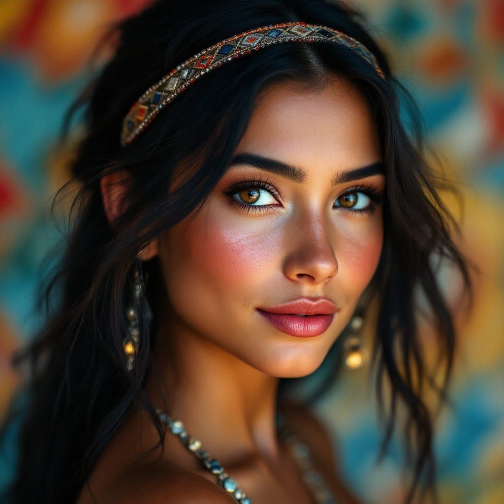 Young Native American Woman in Traditional Attire