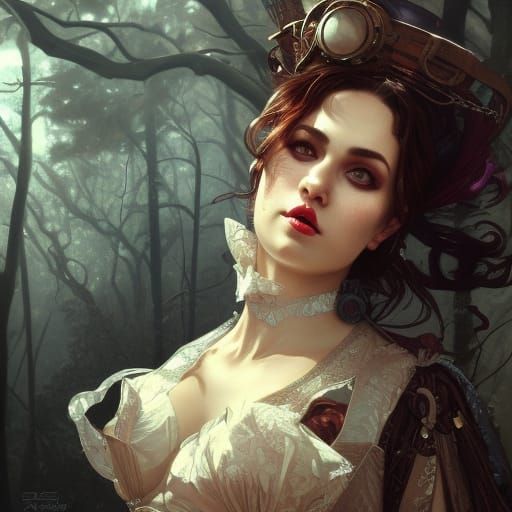 Steampunk Vampire Portrait with Sapphire Corset Dress