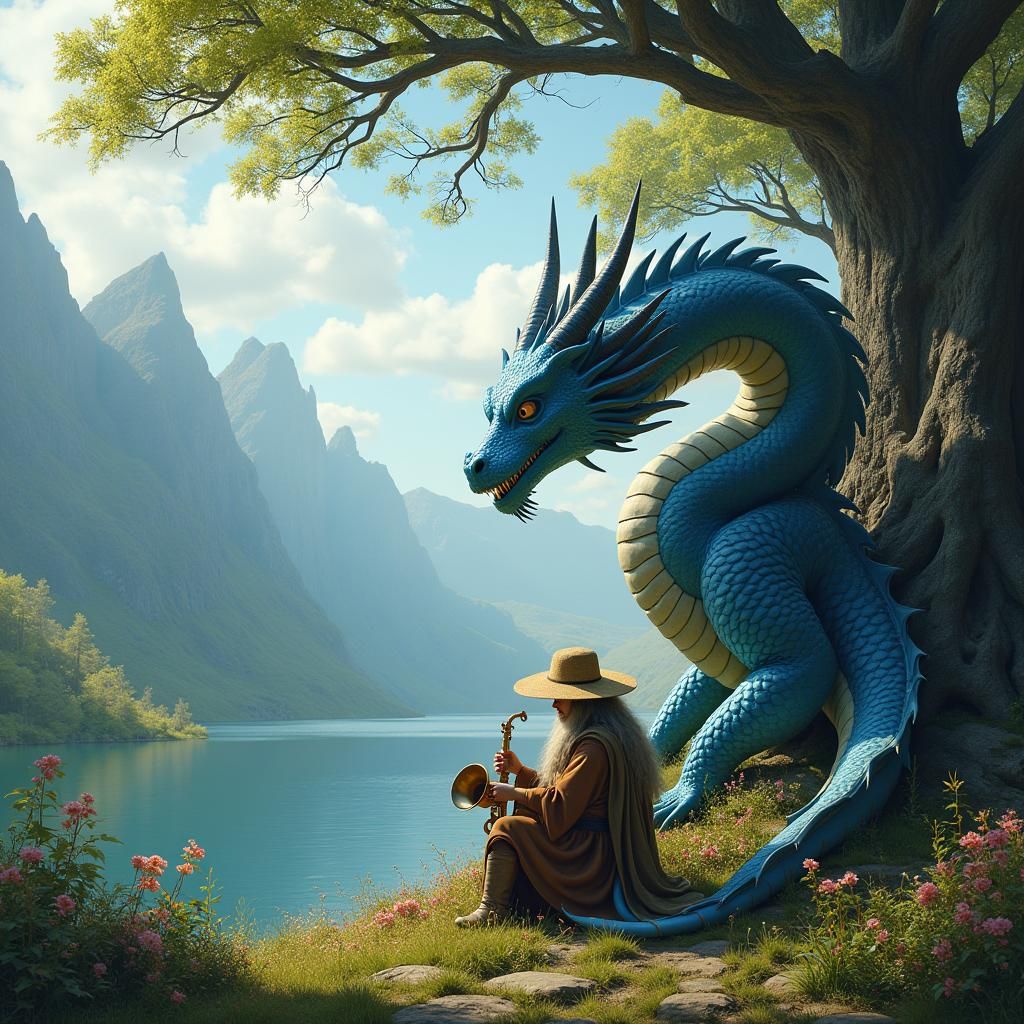 Blue Dragon and Hobbit Bard in Scottish Highlands