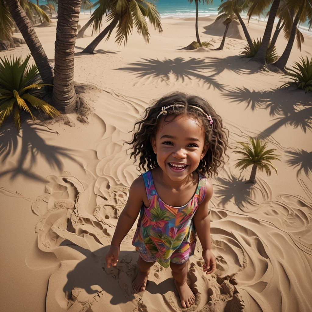 Toddler Girl on Beach: Fantasy Matte Painting