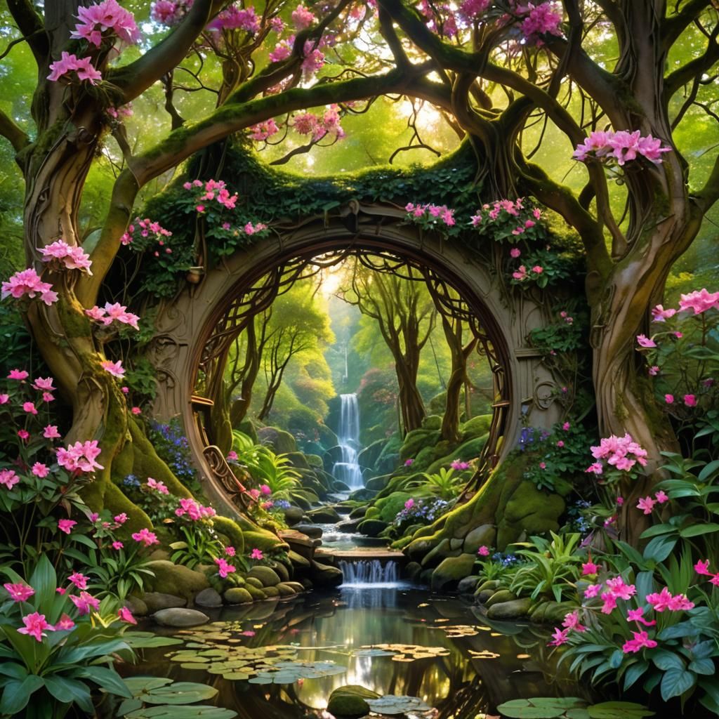 Enchanted Fairy Portal to Magical Pond, Art Nouveau