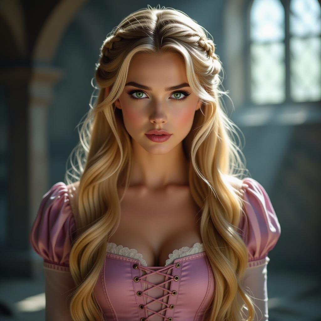 Villainous Rapunzel With Serpent Hair and Glowing Eyes