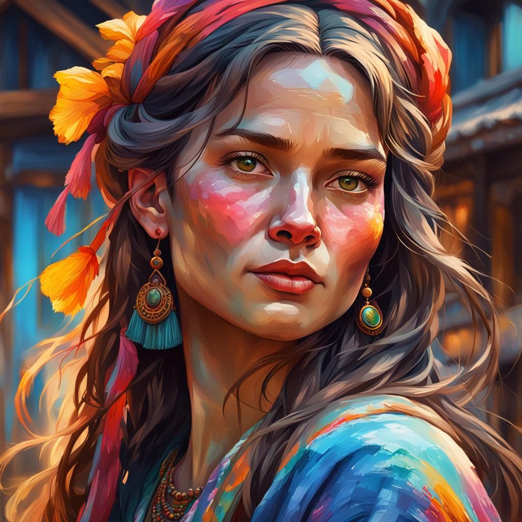 Beautiful Lady Portrait with Vibrant Brushstrokes