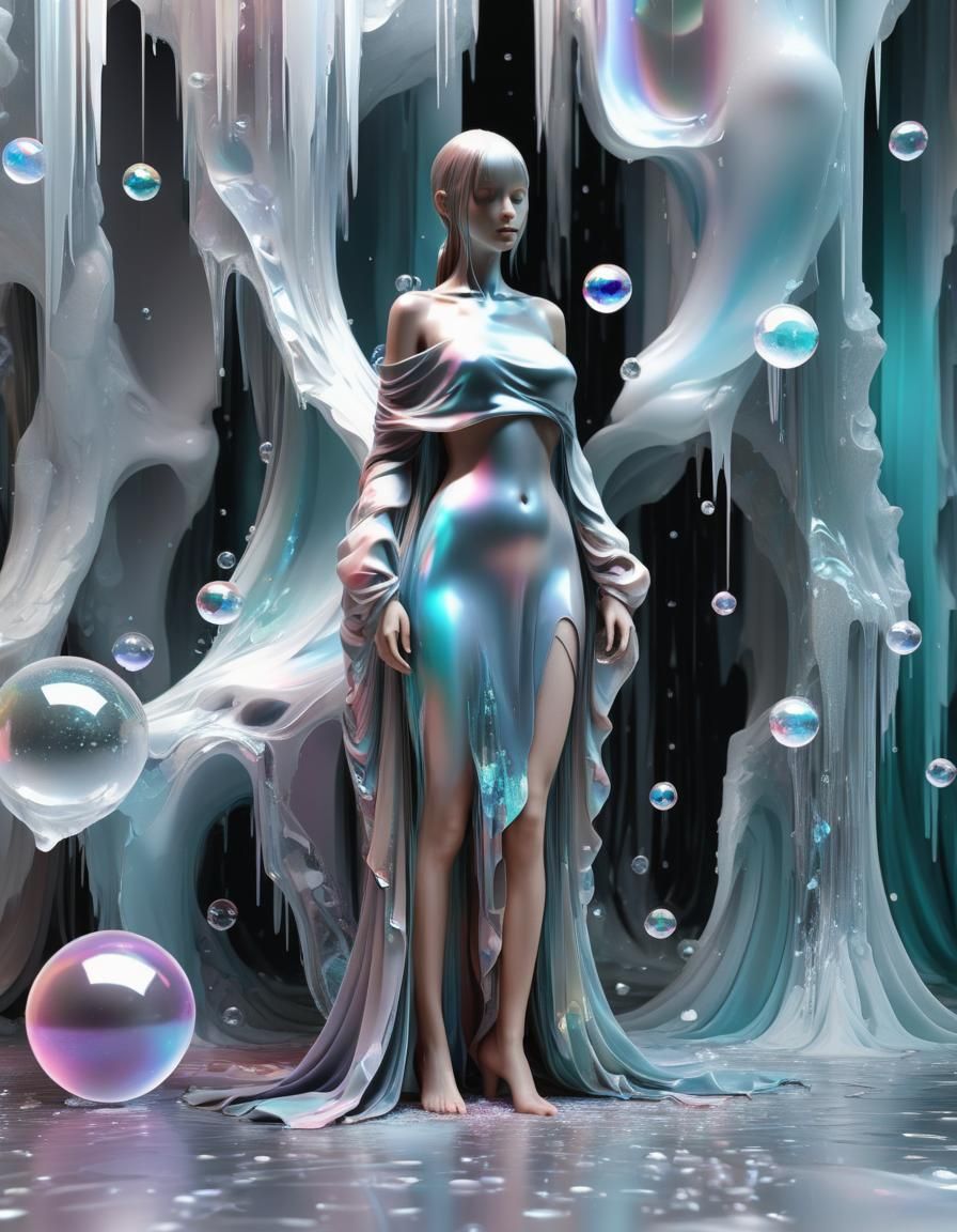 Living Holo Fabric-Draped Glitch Art Figure