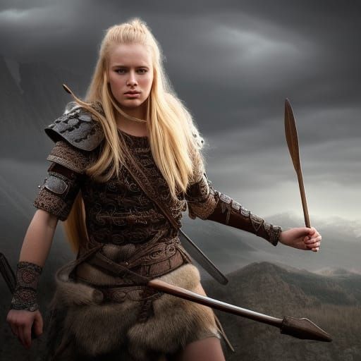 Hyperrealistic Viking Warrior Woman: Digital Matte Painting