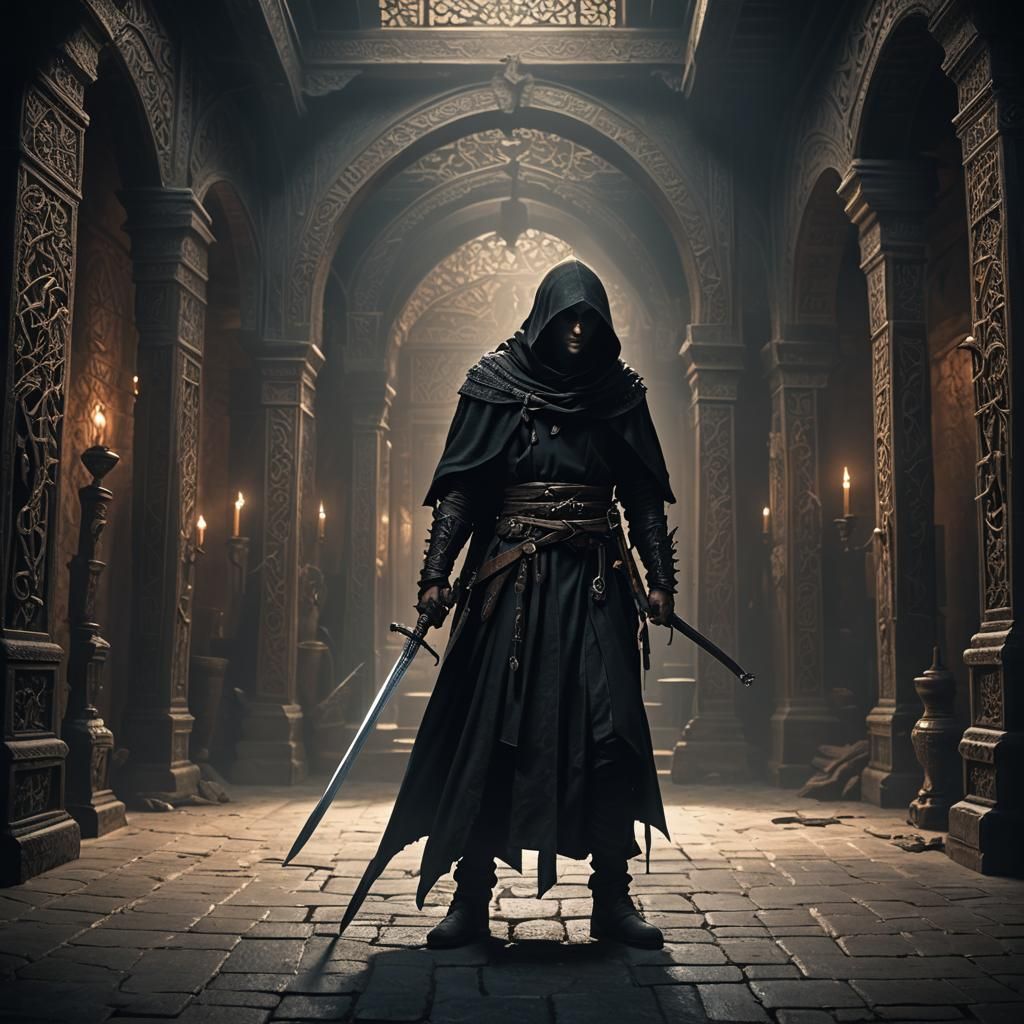 Lone Thief with Swords in Shadows: Cinematic HDR Art