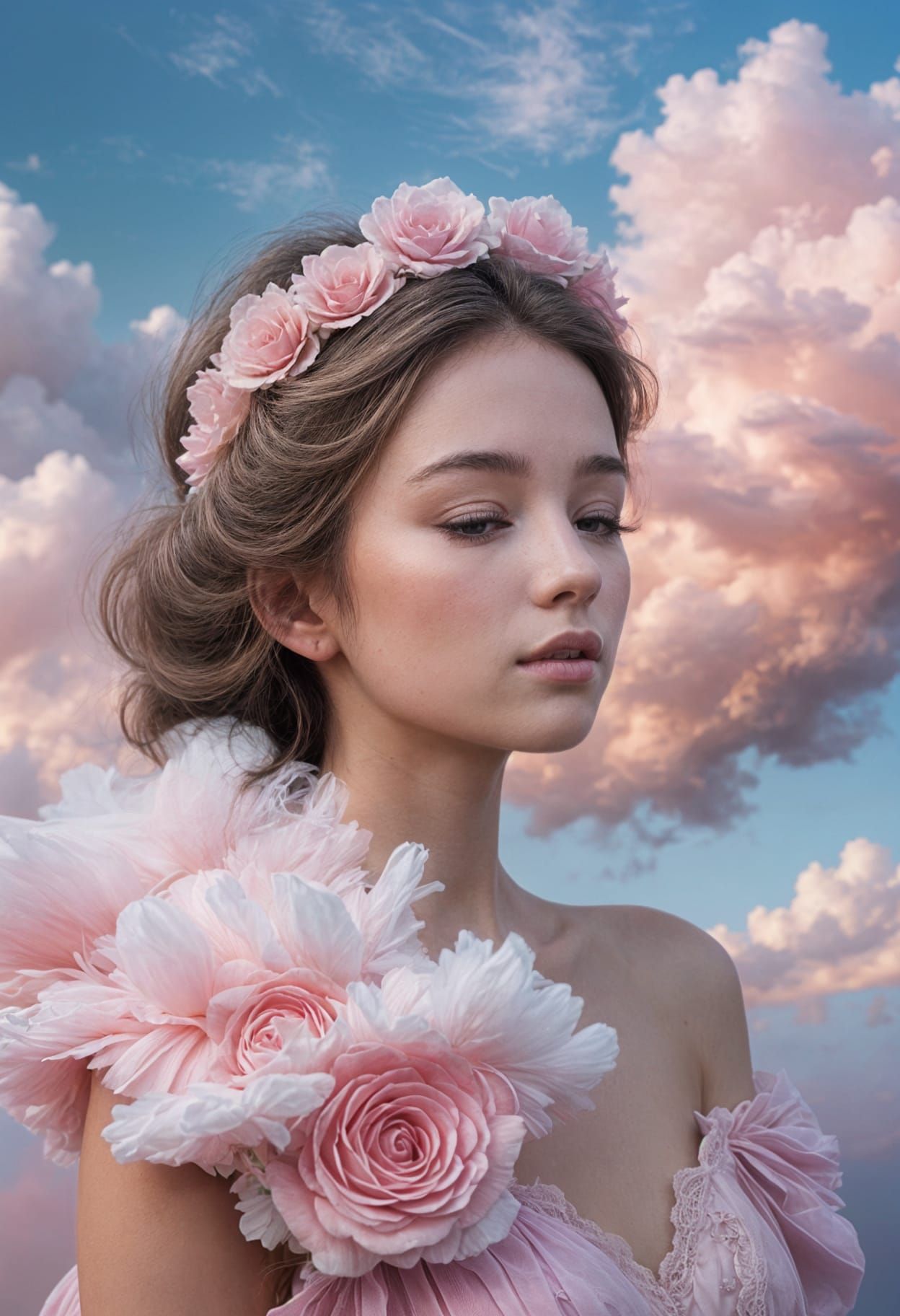 Princess in Pink Cloud Gown with Volumetric Lighting