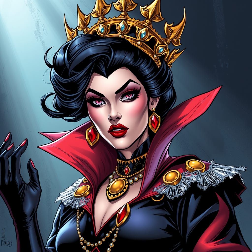 Evil Queen Grimhilde in Comic Book Art Style