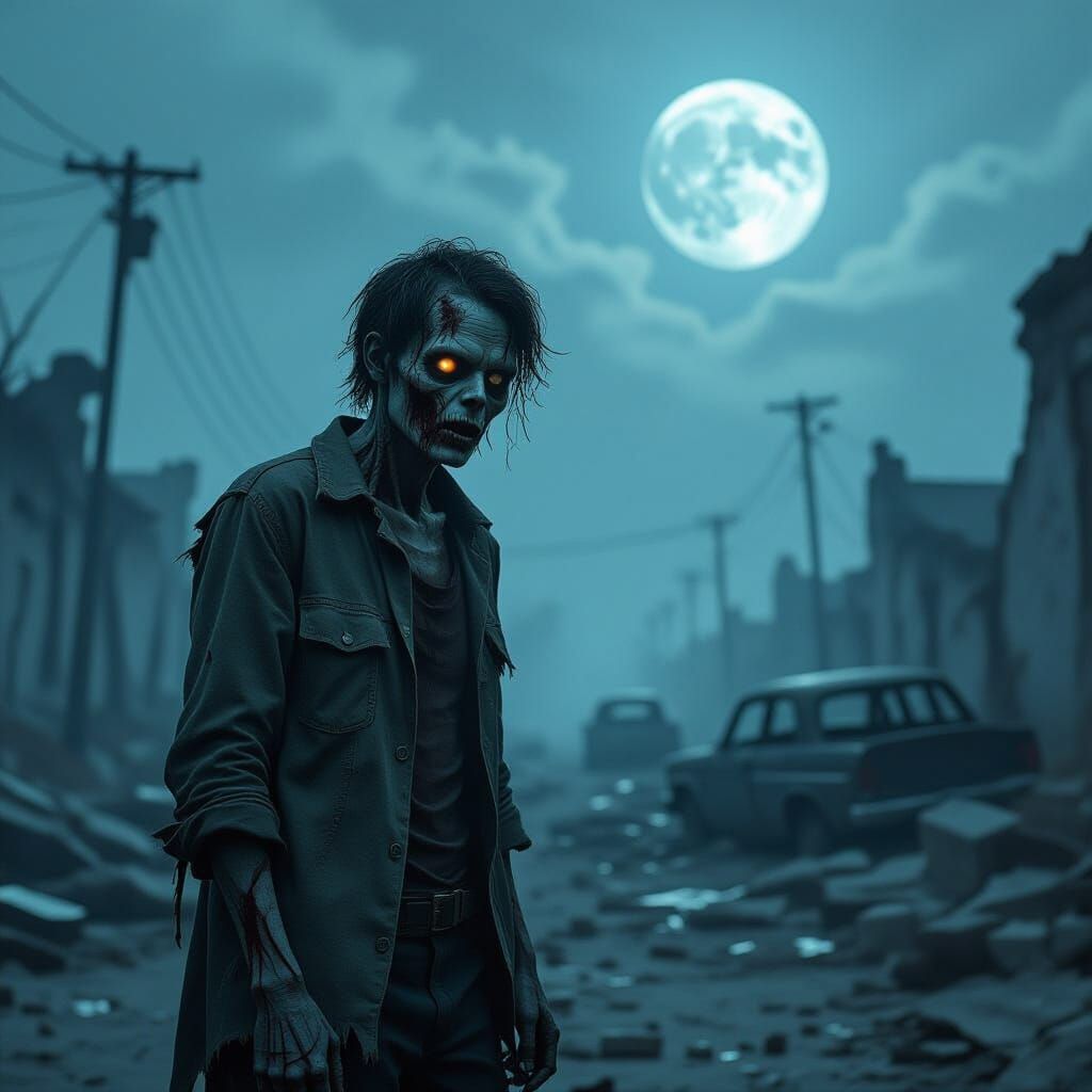 Post-Apocalyptic Zombie Landscape with Eerie Fog