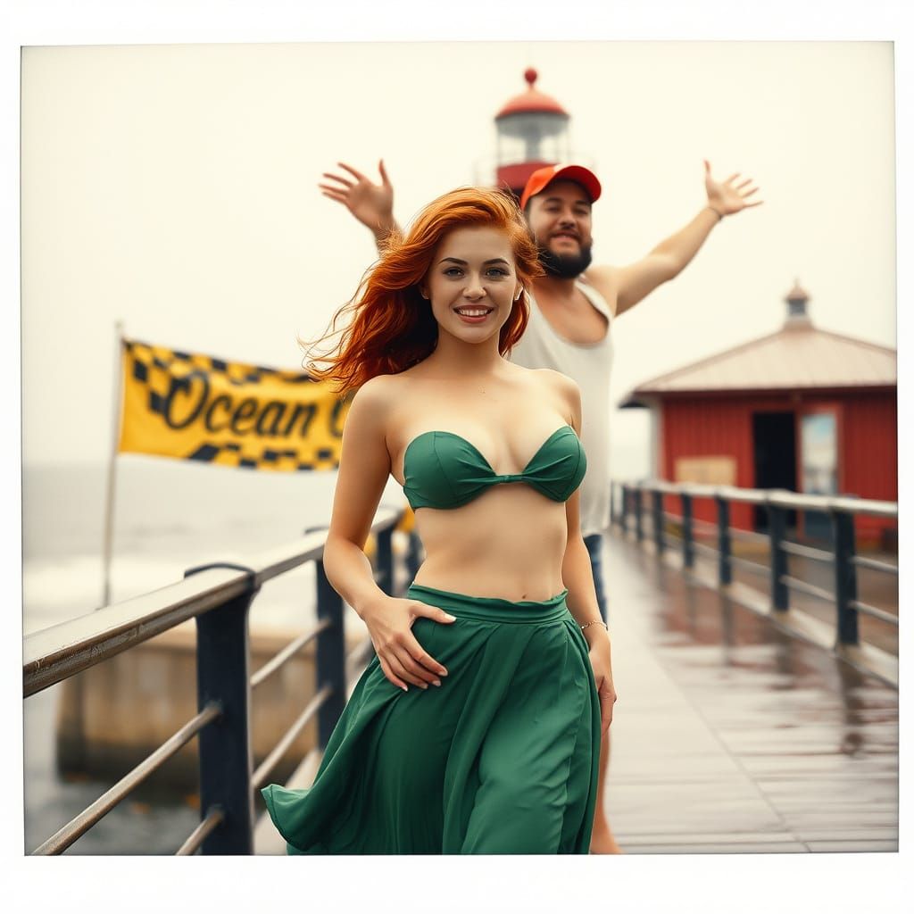 Vintage Polaroid of Ocean City Pier with Pin-Up