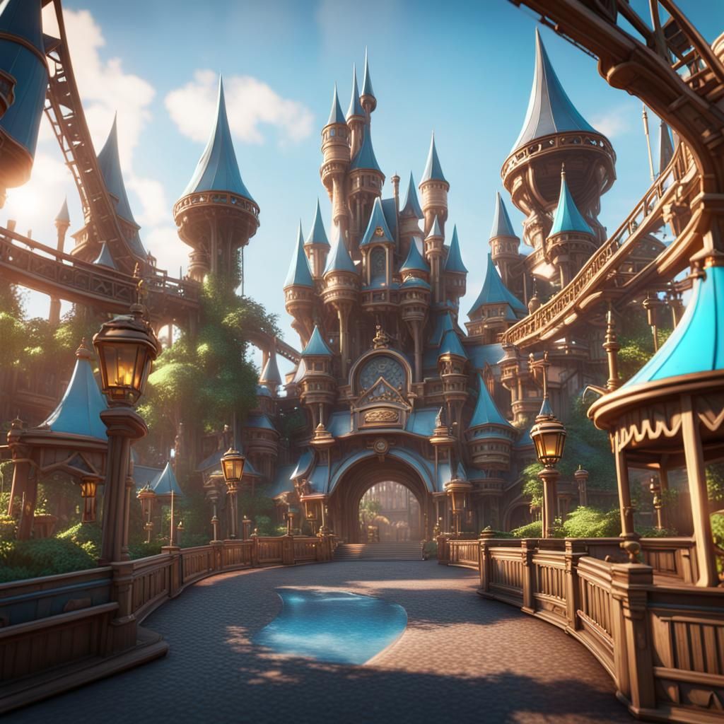 Intricately Detailed Theme Park in 3D Game Style