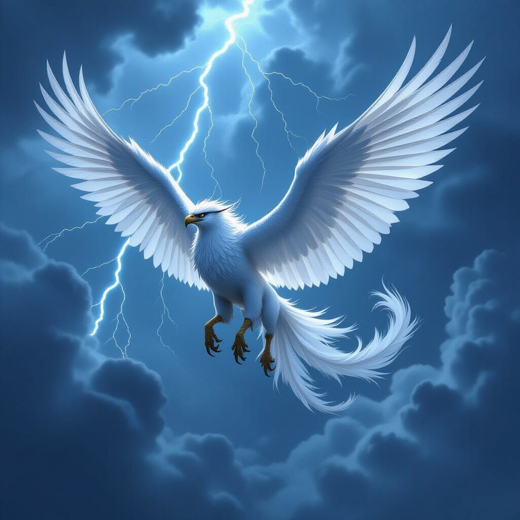 Gryphon Soaring Through Storm as Digital Art