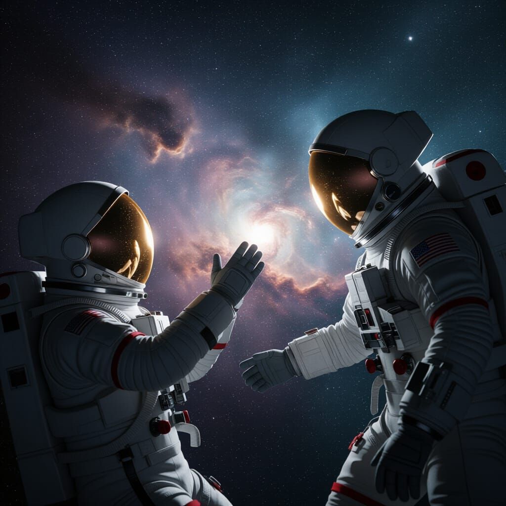 Astronaut Reaches for Nebula in Vast Cosmic Void