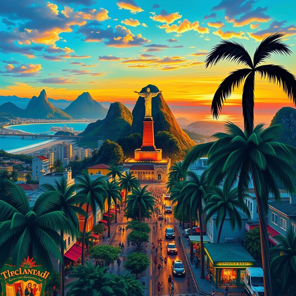 Vibrant Cityscape at Dusk in Brazilian Rio de Janeiro Style