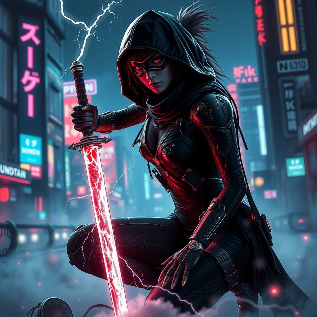 Cyberpunk Ronin in Dystopian Cityscape