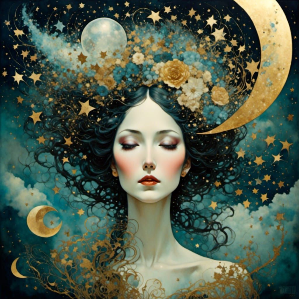 Goddess Reaching for a Shooting Star in Double Exposure