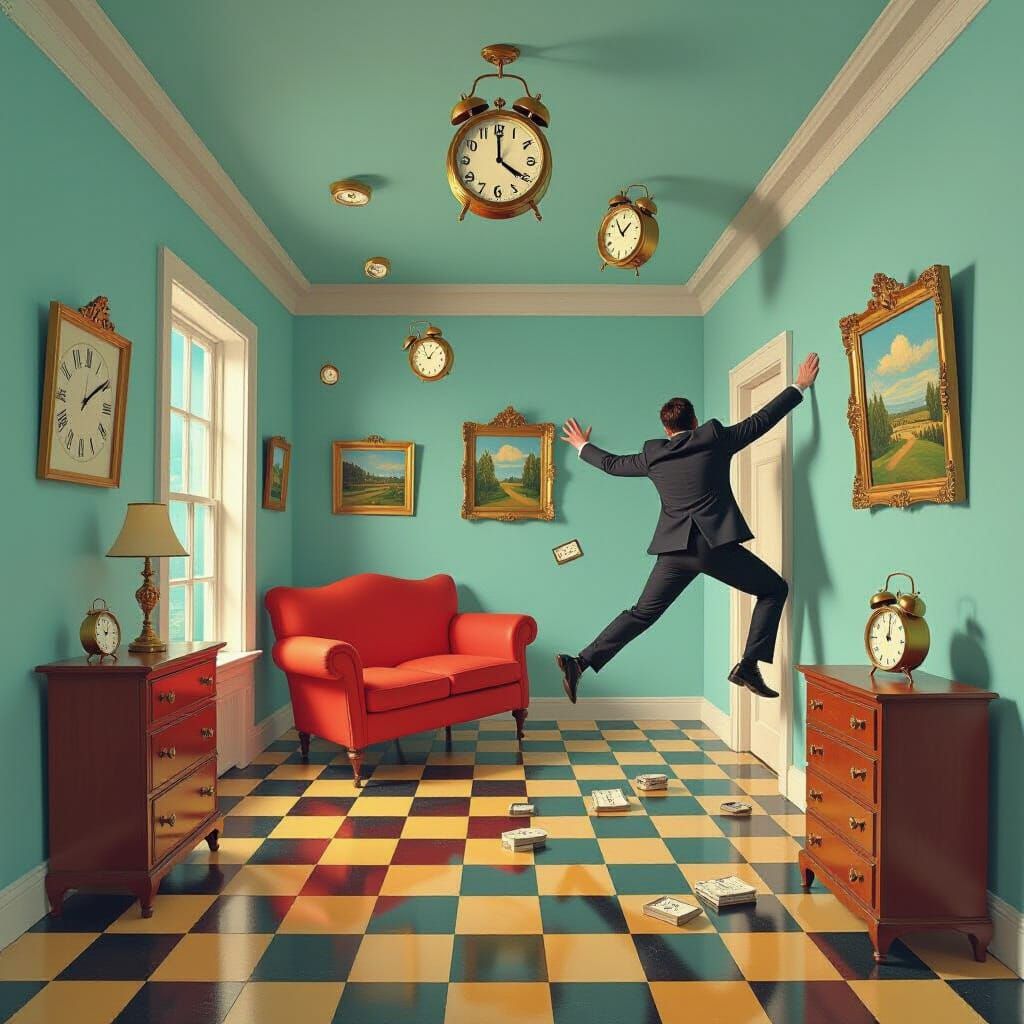 Chaotic Tilting Room in Surrealist Style