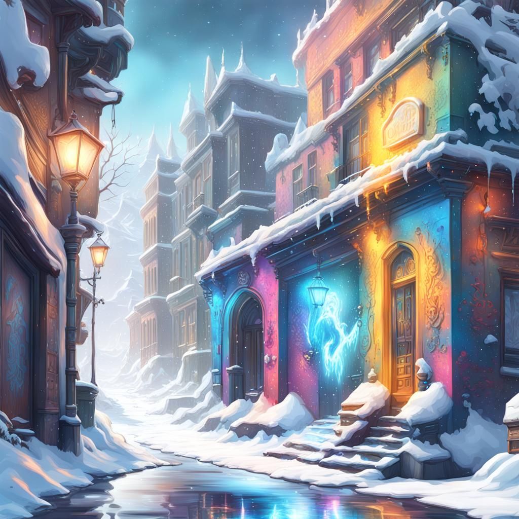 Detailed Matte Painting of Snowy Weather in Graffiti Style